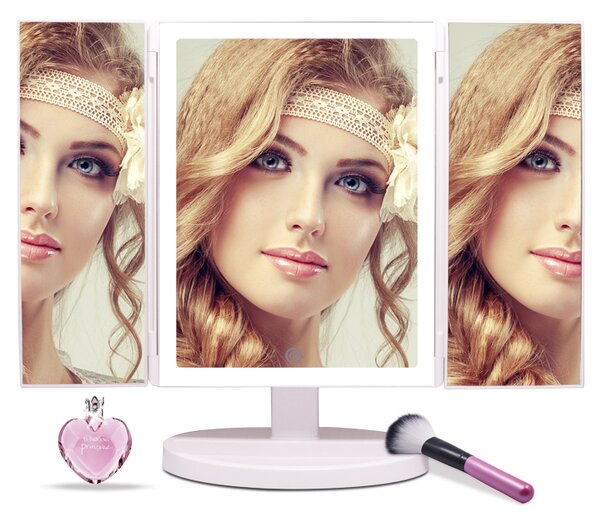 Bezdoteku Trípanelové kozmetické make-up zrkadlo s led osvetlením veľké biele