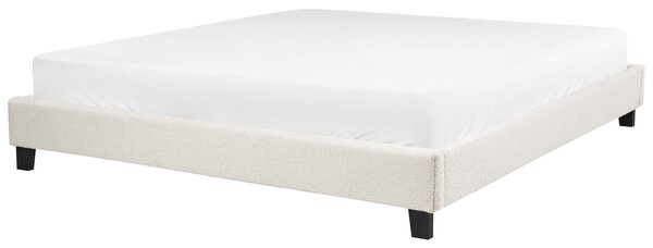 Posteľ čalúnená svetlobéžová buklé 180 x 200 cm rám postele s roštom bez čela spálňa moderný minimalistický štýl