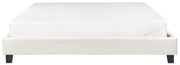 Posteľ čalúnená svetlobéžová buklé 180 x 200 cm rám postele s roštom bez čela spálňa moderný minimalistický štýl