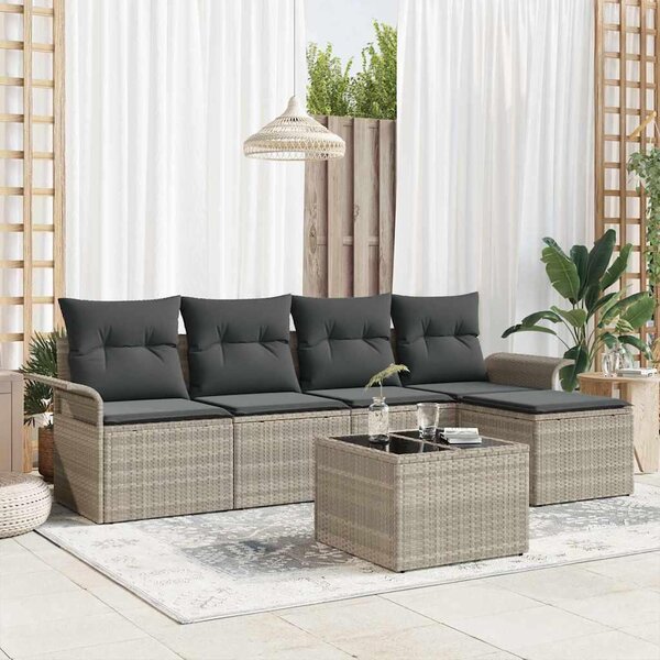 Maison Exclusive - Vonkajšia pohovka s vankúšom 6 pcs Svetlosivá polyratan