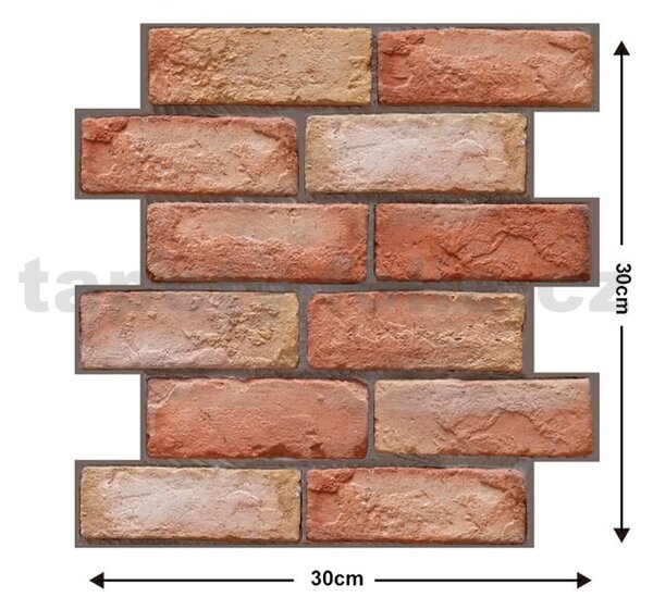 Samolepiace PVC 3D panely 540, cena za kus, rozmer 30 x 30 cm, 3D tehla červená s hnedou škárou, IMPOL TRADE