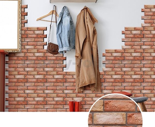 Samolepiace PVC 3D panely 540, cena za kus, rozmer 30 x 30 cm, 3D tehla červená s hnedou škárou, IMPOL TRADE