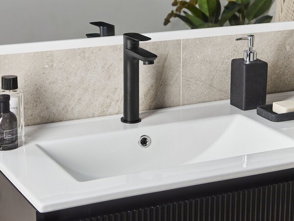 Kúpeľňová umývadlová batéria čierna mosadz 21 cm matný povrch jednopáková doplnky moderný štýl kúpeľňa