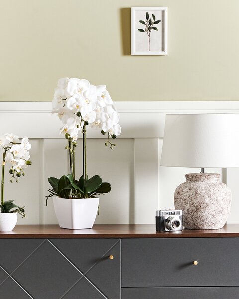 Umelá rastlina v kvetináči orchidea zelená a biela syntetický materiál 59 cm dekorácie doplnky interiér