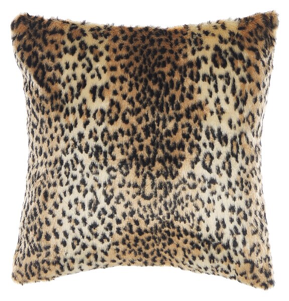 Sada 2 dekoratívnych vankúšov hnedá béžová umelá kožušina polyester 45 x 45 cm štvorcový tvar zvierací vzor leoparda glamour štýl doplnky