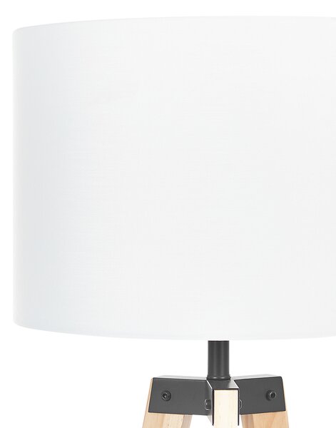 Stojaca lampa svetlé drevo biela čierna borovicové drevo oceľ matný povrch 149 cm statívový podstavec s poličkou obývačka spálňa