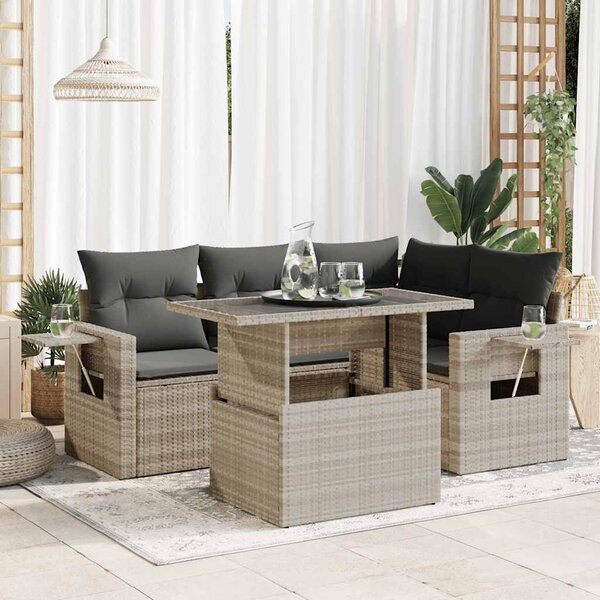 Maison Exclusive – 5-dielna záhradná súprava s vankúšmi, svetlošedá, polyratan