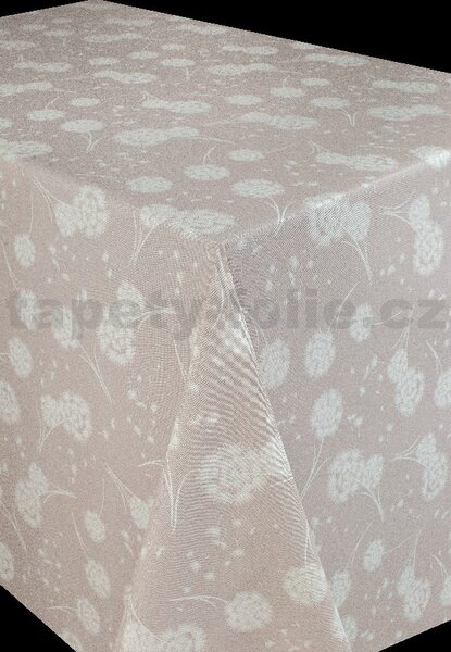Obrus PVC 7744310, metráž, 20 m x 140 cm, púpavy na svetlo hnedom podklade, IMPOL TRADE