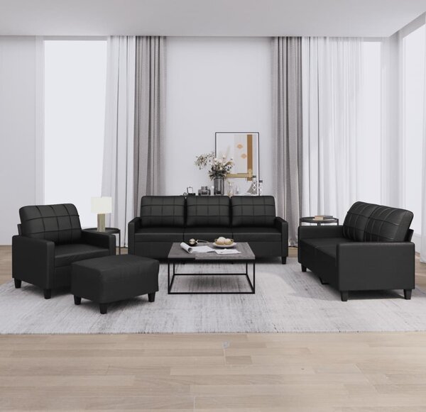 Maison Exclusive – 4-dielna sedacia súprava s vankúšmi, čierna umelá koža