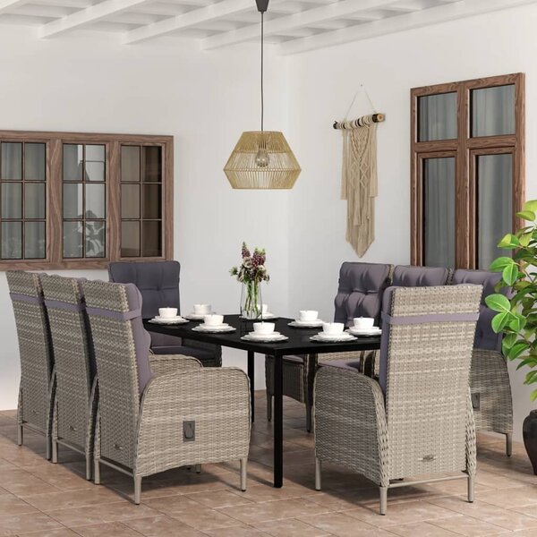Maison Exclusive – 9-dielna záhradná jedálenská súprava s vankúšmi v šedej a čiernej farbe