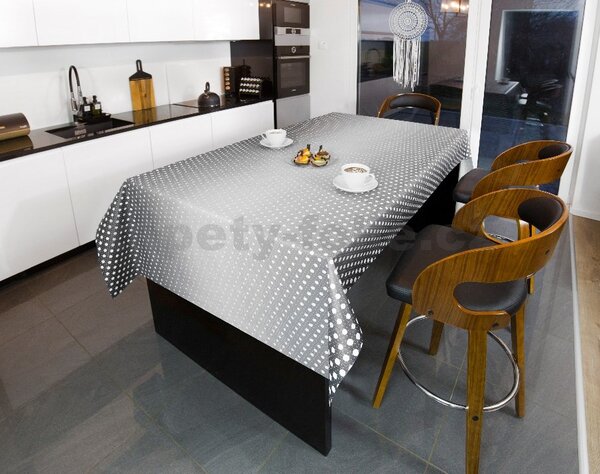 Obrus PVC 6743710, metráž, 20 m x 140 cm, bodky biele na čiernom podklade, IMPOL TRADE
