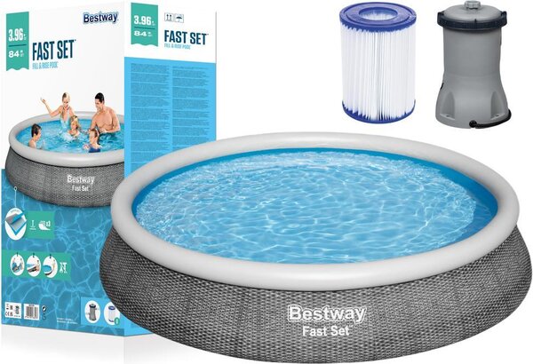 Bestway Fast Set 57376, 7340 L, Nafukovací bazén, Dospelý a dieťa, Šedá, 18,7 kg