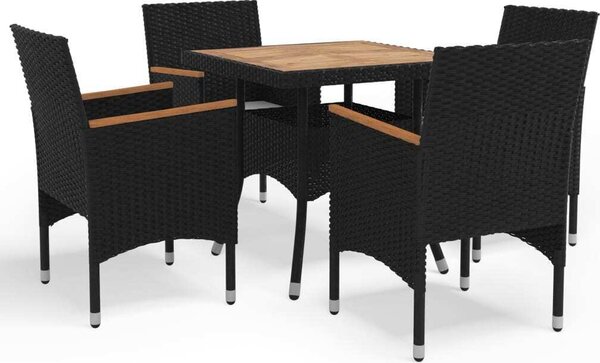 Maison Exclusive – 5-dielna záhradná jedálenská súprava z čierneho polyrotangu a akátového dreva
