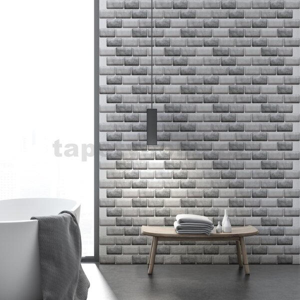 Samolepiace PVC 3D panely TPO2802, cena za kus, rozmer 30 x 30 cm, tehlový obklad sivo-biely, IMPOL TRADE