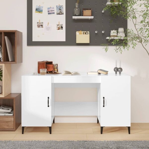 Maison Exclusive - písací stôl, lesklá biela farba, 140 x 50 x 75 cm, drevený materiál