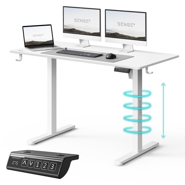 SENSE7 NOJO LIGHT Elektricky výškovo nastaviteľný stôl 120 x 60 cm, biely, herný stôl, počítačový stôl, stôl na prácu v stoji, Memory, domáca kancelária, stôl na PC