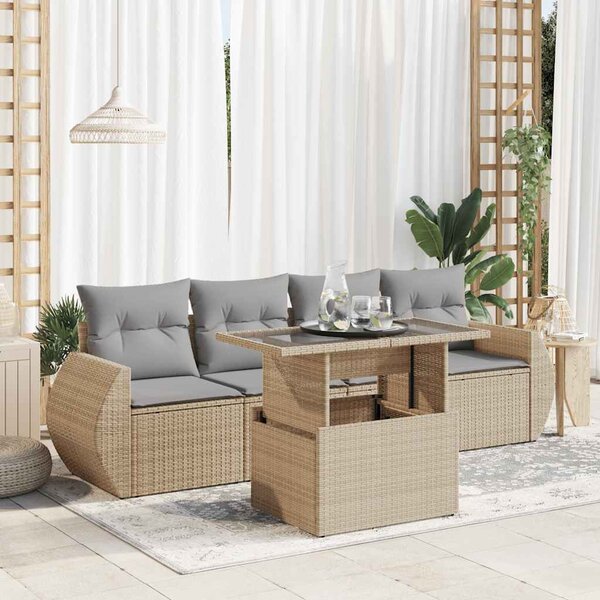 Maison Exclusive - 5-dielna záhradná súprava pohoviek s vankúšmi béžová polyratan