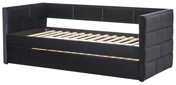 Rozkladacia posteľ čierna zamatová jednolôžko 90 x 200 cm lamelový rám moderný glamour štýl