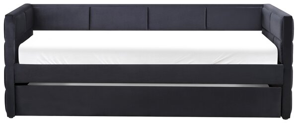 Rozkladacia posteľ čierna zamatová jednolôžko 90 x 200 cm lamelový rám moderný glamour štýl