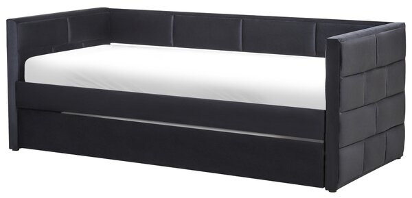 Rozkladacia posteľ čierna zamatová jednolôžko 90 x 200 cm lamelový rám moderný glamour štýl