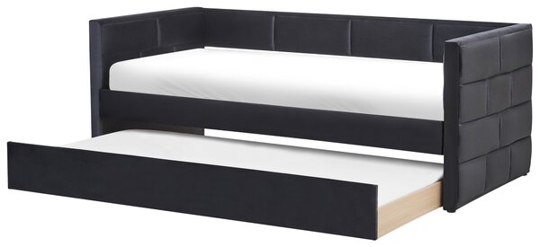 Rozkladacia posteľ čierna zamatová jednolôžko 90 x 200 cm lamelový rám moderný glamour štýl