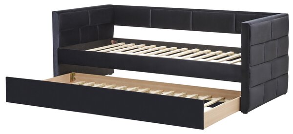 Rozkladacia posteľ čierna zamatová jednolôžko 90 x 200 cm lamelový rám moderný glamour štýl