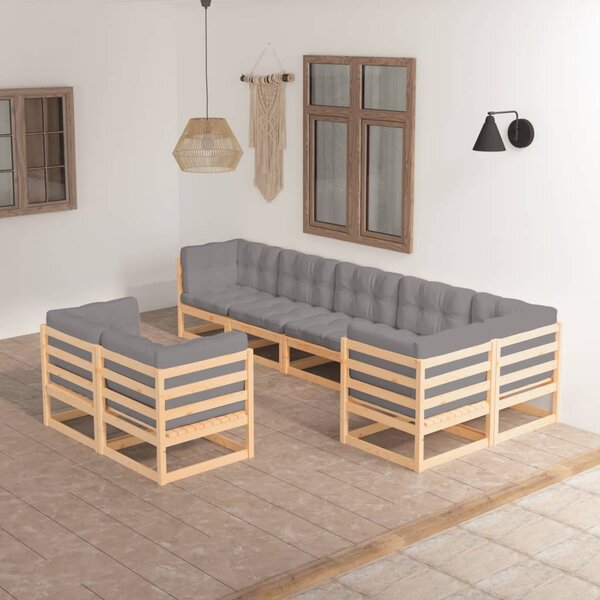Maison Exclusive – 8-dielna záhradná súprava s vankúšmi z masívneho borovicového dreva
