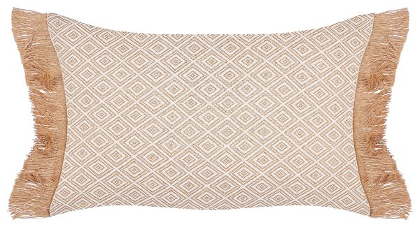 Súprava 2 dekoratívnych vankúšov béžová polyester 30 x 50 cm s geometrickým vzorom a strapcami moderná obývačka spálňa