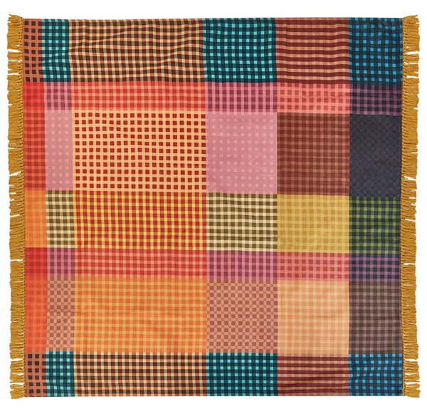 Pikniková deka viacfarebná polyester 200 x 200 cm ručná výroba so strapcami károvaný kockovaný vzor moderný boho štýl záhrada exteriér