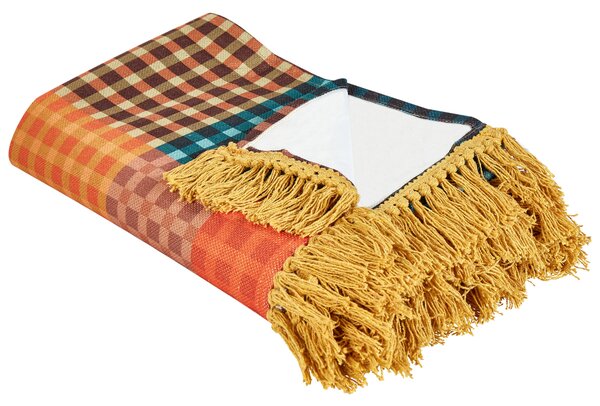Pikniková deka viacfarebná polyester 200 x 200 cm ručná výroba so strapcami károvaný kockovaný vzor moderný boho štýl záhrada exteriér