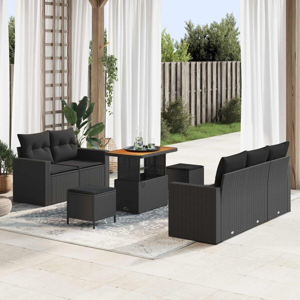 Maison Exclusive - Záhradný nábytok s vankúšmi 8 ks Čierny Poly-rattan