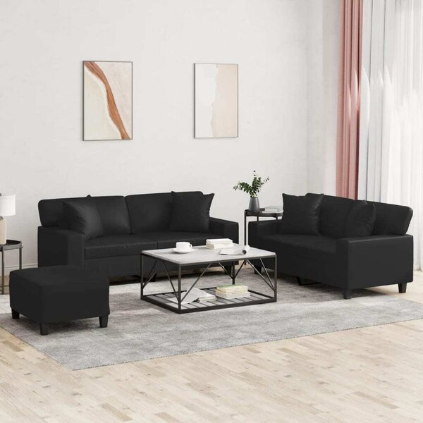 Maison Exclusive – 3-dielna sedacia súprava s vankúšmi, čierna umelá koža