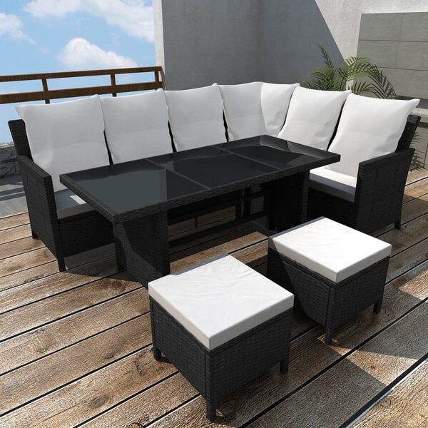 Maison Exclusive – 4-dielna záhradná súprava s poduškami z polyratanu, čierna