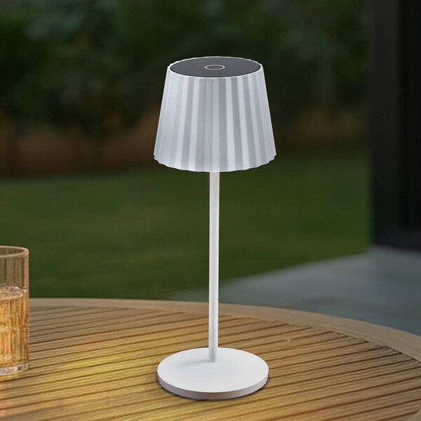 Lindby stolová LED lampa Esali, biela, drážky, 29 cm, Biela / opálová, Obývacia izba / jedáleň, Hliník, Moderný, Stojacie svietidlo