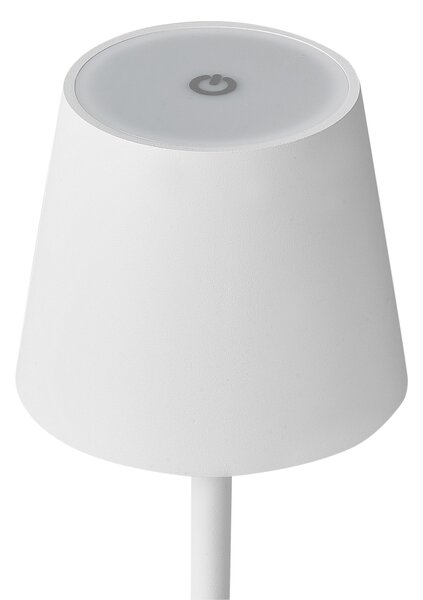 Stolná lampa biela hliníková s dotykovým vypínačom nabíjanie cez USB kábel bezdrôtová moderný štýl interiér exteriér