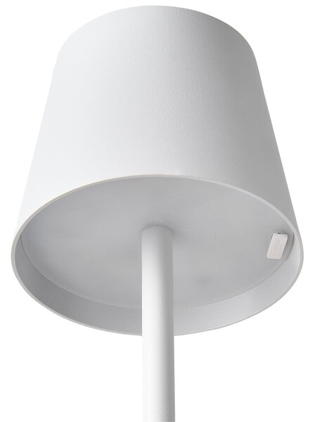 Stolná lampa biela hliníková s dotykovým vypínačom nabíjanie cez USB kábel bezdrôtová moderný štýl interiér exteriér