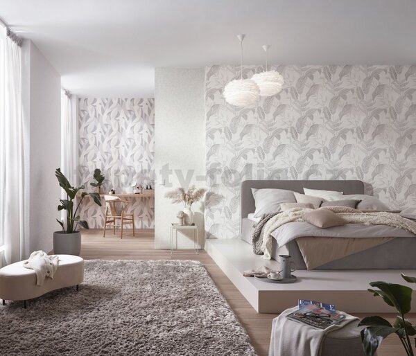 Vliesové tapety na stenu ELLE 3 10332-10, rozmer 10,05 m x 0,53 m, listy sivé, Erismann