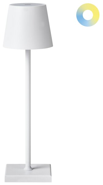 Stolná lampa biela hliníková s dotykovým vypínačom nabíjanie cez USB kábel bezdrôtová moderný štýl interiér exteriér