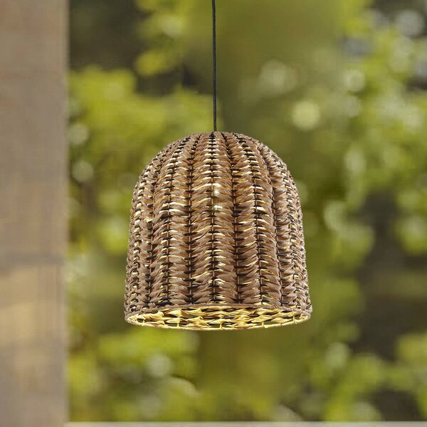 Lindby Vonkajšia závesná lampa Taryn, hnedá, plast, IP44 35 cm, Svetlé drevo, Plast, Vidiecky / Rustikálny, Závesné svietidlo