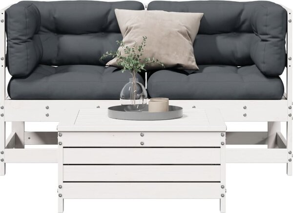 Maison Exclusive - 3-dielny záhradný sedací set so sedákmi biely borovicový masív