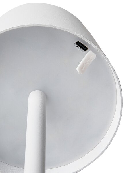 Stolná lampa biela hliníková s dotykovým vypínačom nabíjanie cez USB kábel bezdrôtová moderný štýl interiér exteriér