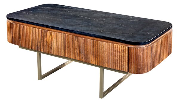 Konferenčný stolík GATSBY 110cm retro štýl mango drevo zlatý mramorový vrch čierny