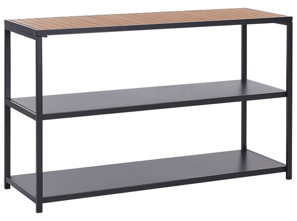 Vonkajší kuchynský regál čierna svetlé drevo kovový podstavec drevená vrchná doska 150 x 50 x 90 cm 2 police moderný štýl exteriér