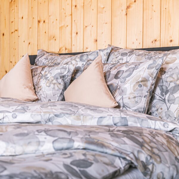 Obliečky FLANEL botanika biela sivá Partnerský 1x paplón 240x200 + 2x vankúš 70x90 cm