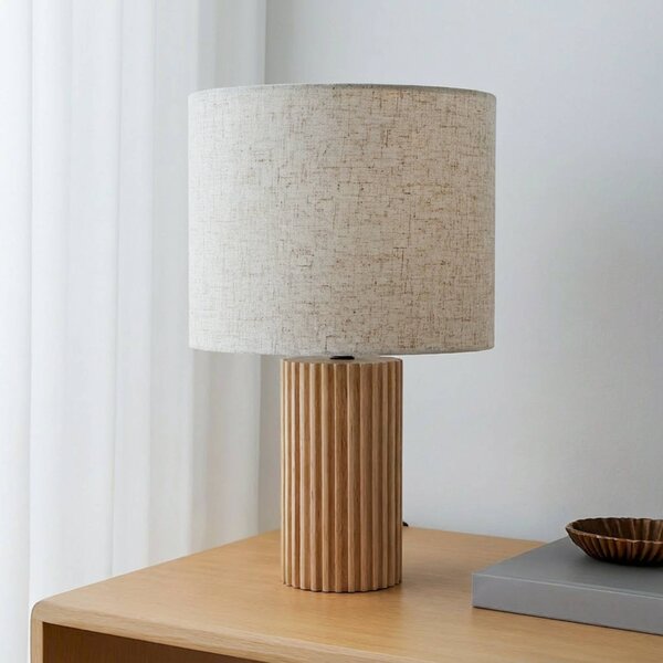 Lindby stolová lampa Kimiko, výška 38 cm, drevo, textil, Svetlé drevo, Obývacia izba / jedáleň, Drevo, Škandinávsky, Stojacie svietidlo