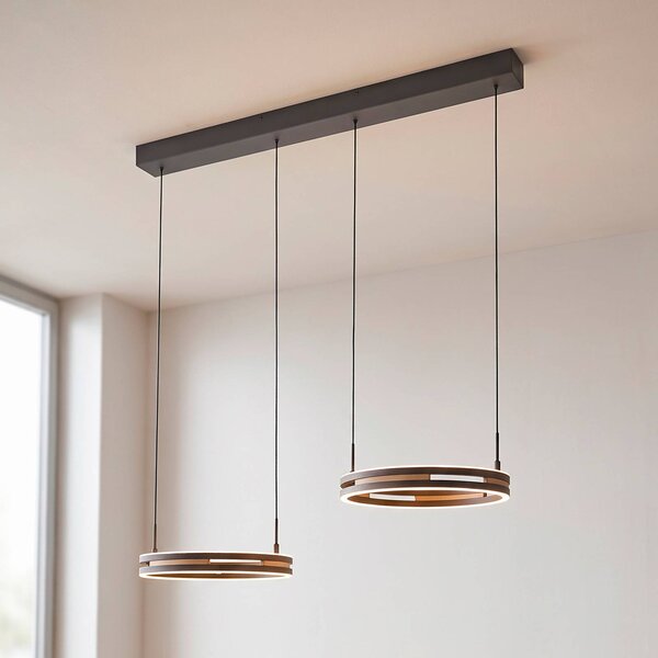 Paul Neuhaus LED závesné svietidlo Sveja, dĺžka 85 cm, čierna/v odtieni dreva,, Svetlé drevo, Obývacia izba / jedáleň, Drevo, Moderný, Závesné svietidlo