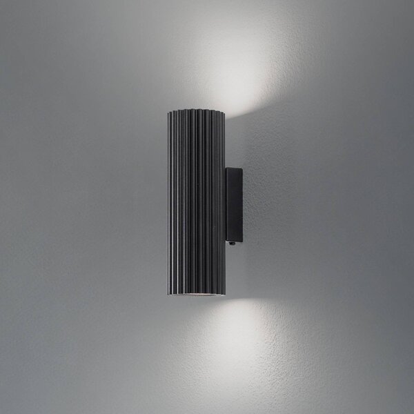 SOLLUX LIGHTING Nástenné svietidlo Carbon, čierne, výška 20 cm, hliník, 2 svetlá., Čierna, Obývacia izba / jedáleň, Hliník, Moderný, Nástenné svietidlo