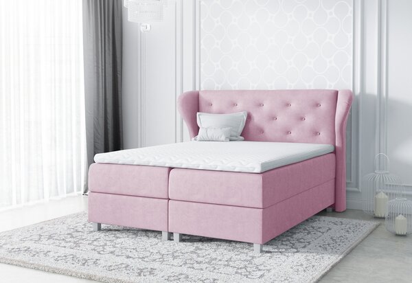 Čalúnená jednolôžková posteľ ružová 120 + topper zdarma