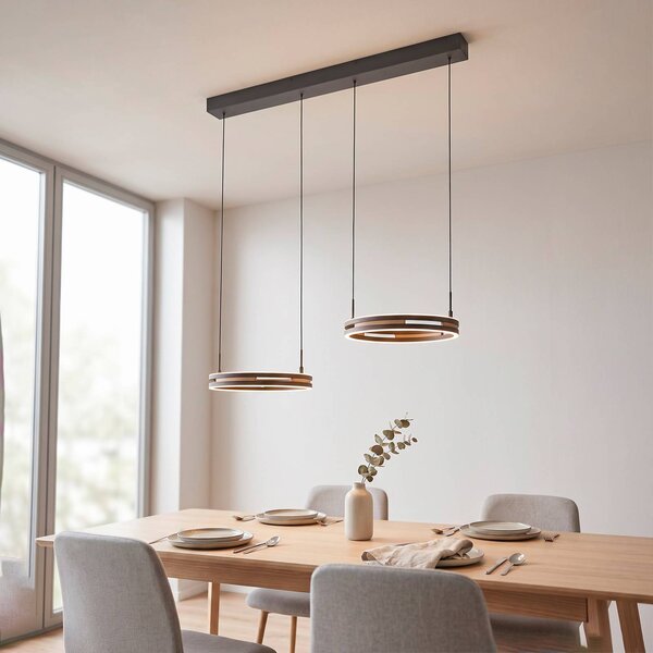 Paul Neuhaus LED závesné svietidlo Sveja, dĺžka 85 cm, čierna/v odtieni dreva,, Svetlé drevo, Obývacia izba / jedáleň, Drevo, Moderný, Závesné svietidlo