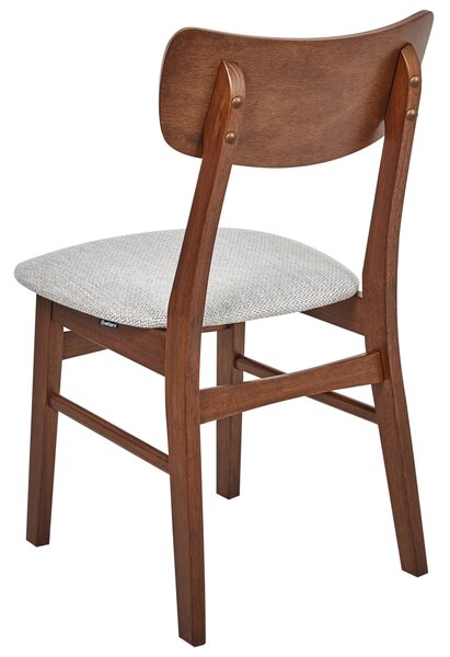 Sada 2 jedálenských stoličiek tmavé drevo svetlosivá kaučukové drevo polyester drevený rám bez podrúčok moderný retro štýl kuchyňa jedáleň